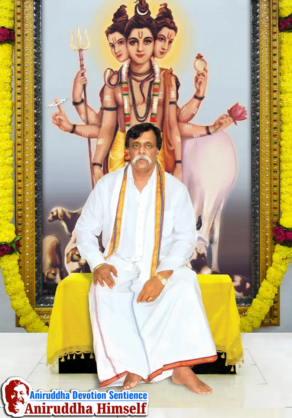 Sadguru Shree Aniruddha Bapu sitting on the Dharmasan