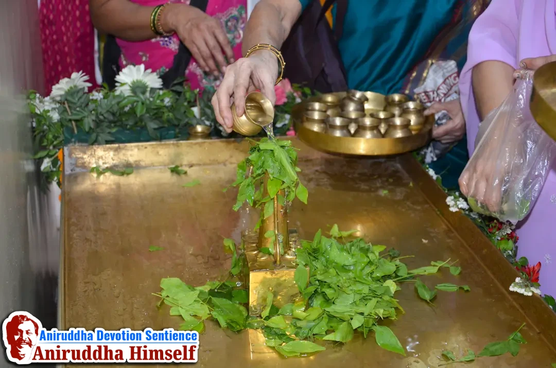 Shraddhavans perform Jal Abhishek on Shree Trivikram Linga with devotion and gratitude at Shree Aniruddha Gurukshetram.