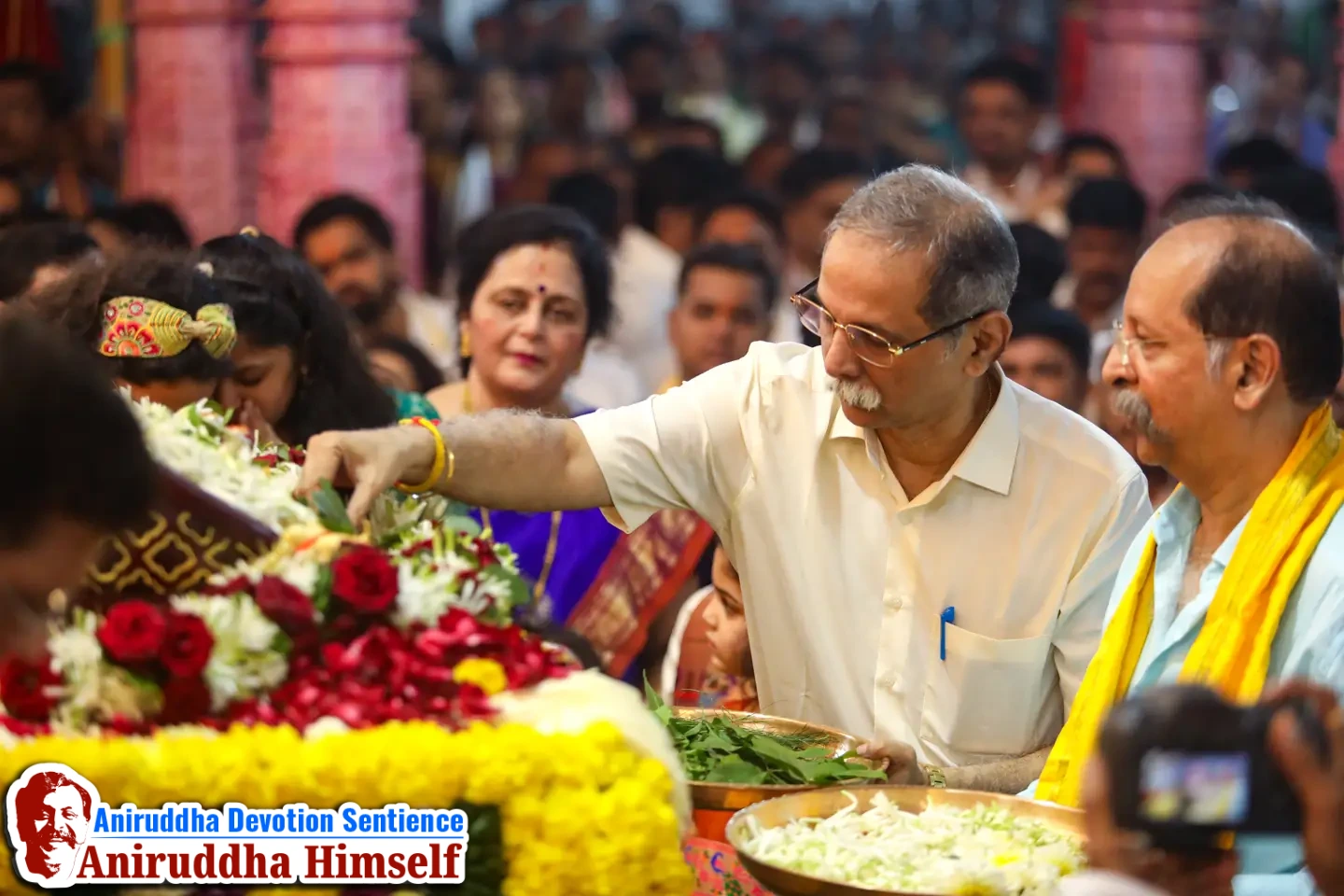 Poojan being performed on Shree Krupachaitanya Padukas of Sadguru Shree Aniruddha Bapu at Shree Harigurugram