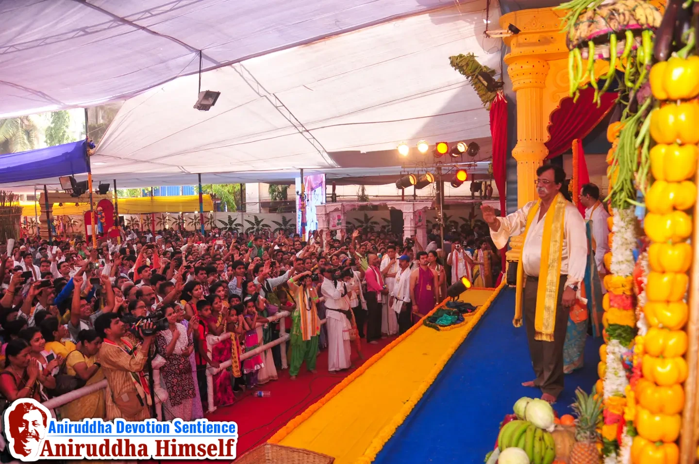 Sadguru Shree Aniruddha Bapu on main stage during the Shree Shwasam Utsav held at Shree Harigurugram in 2015